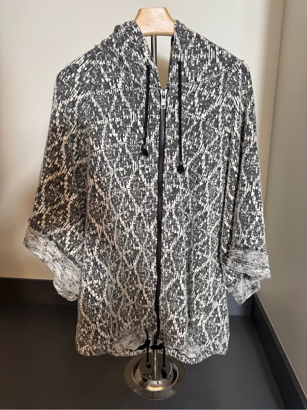 Free People Come Out Of Style Geometric Knit Full Zip Hoodie Sweater Jacket S